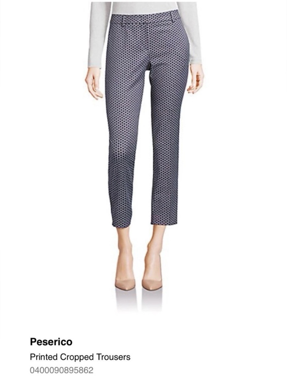 Peserico Navy and White Cropped Printed Trousers, IT46, NWT